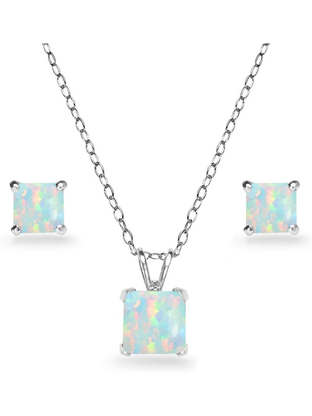 Elegant Birthstone Jewelry Set for Women - Necklace & Stud Earrings, Silver/Gold